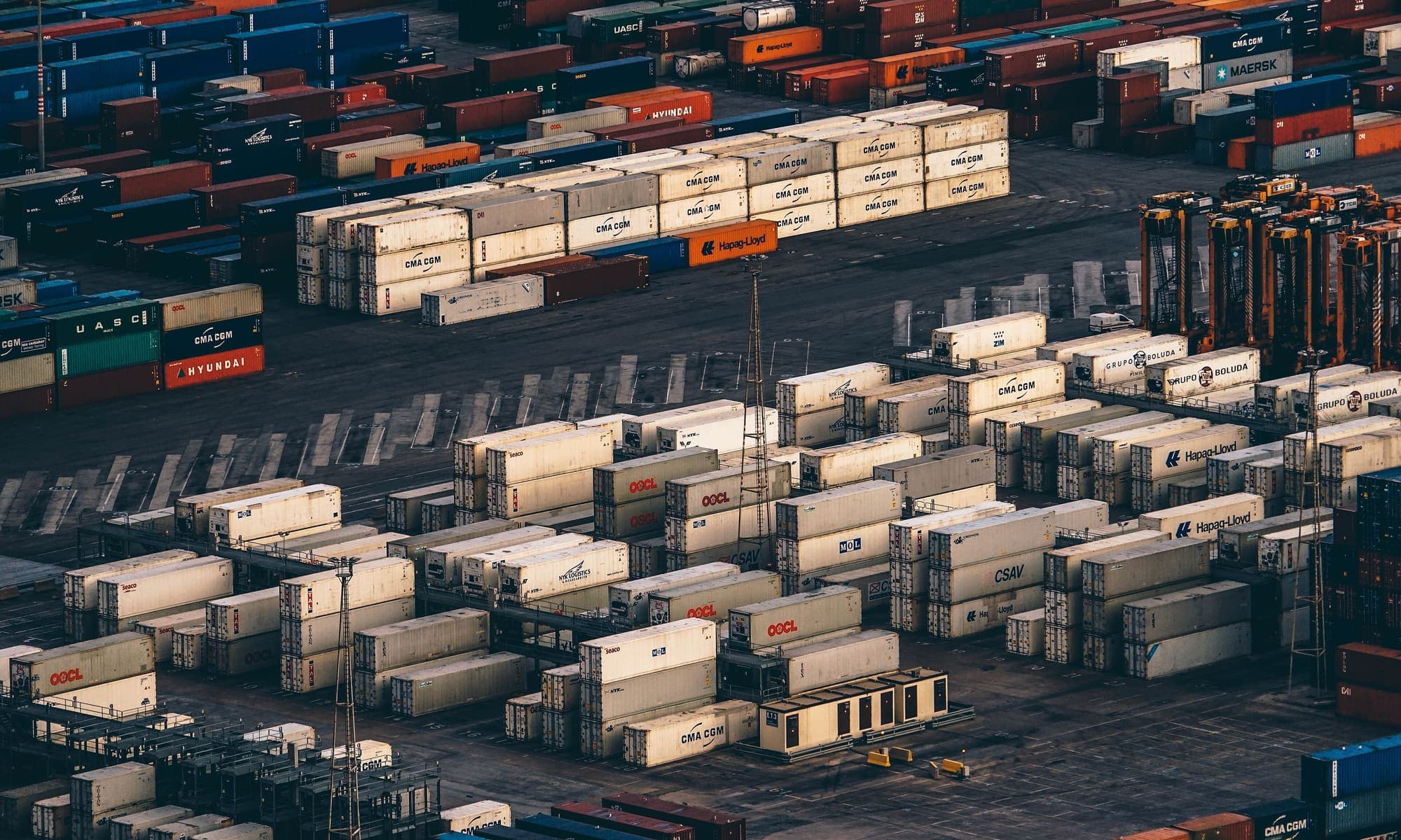 Stacked shipping containers at a export container terminal